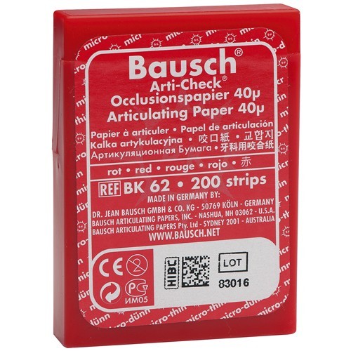 Артикуляционная бумага Bausch Arti-Check BK 62 красная 40мкм 52х20мм 200 листов