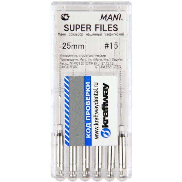 Каналорасширители угловые Mani Super Files №15 25мм 6шт