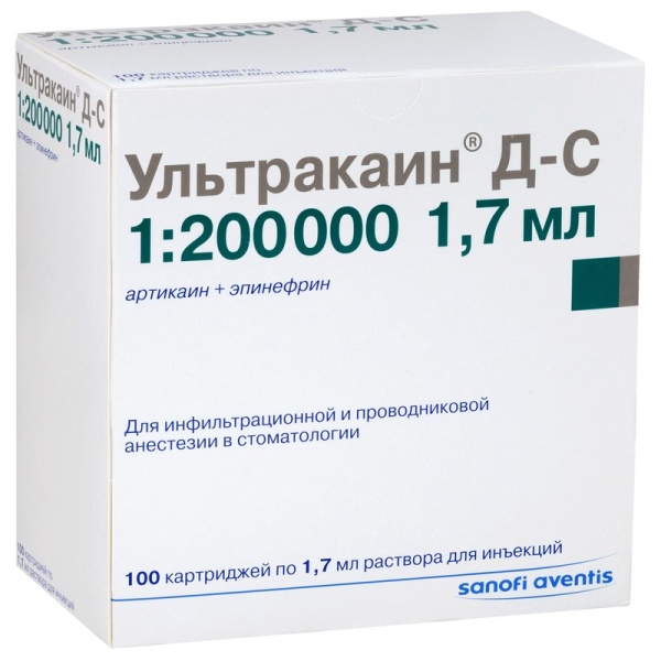 Анестетик Ультракаин Д-С 1:200 000 картриджи 100х1.7мл SANOFI