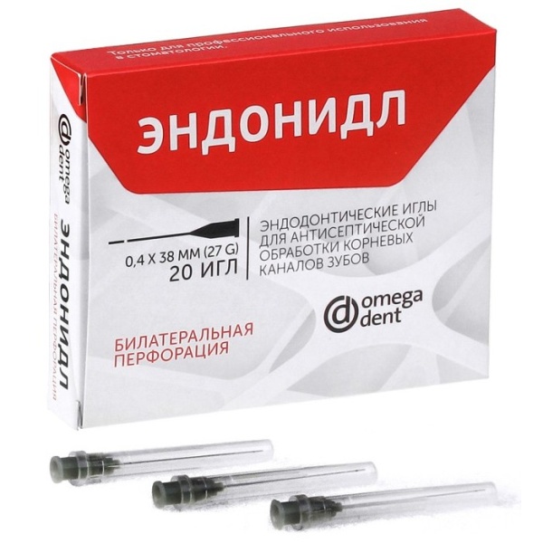 Иглы для промывания каналов Эндонидл билатеральная перфорация 0.4х38мм 20шт ОмегаДент