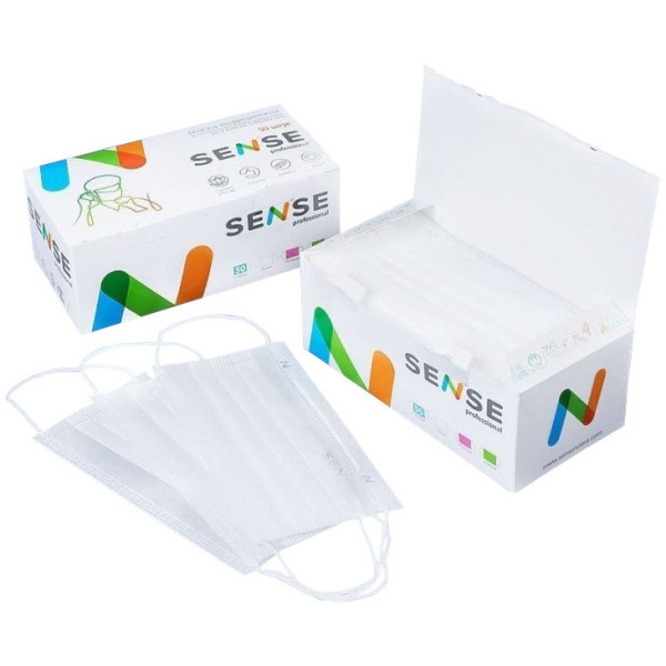 Маска медицинская SENSE белая 50шт
