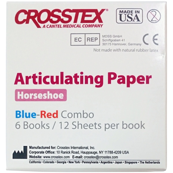 Артикуляционная бумага Crosstex Horseshoe подкова синяя-красная 89мкм 72 листа