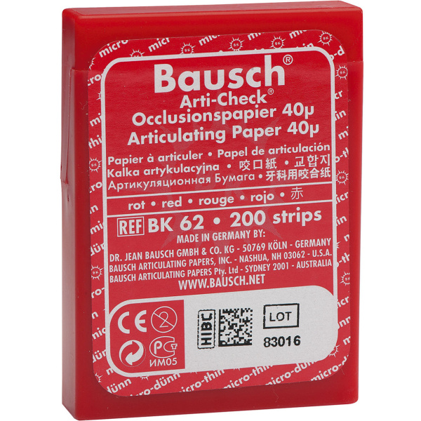 Артикуляционная бумага Bausch Arti-Check BK 62 красная 40мкм 52х20мм 200 листов