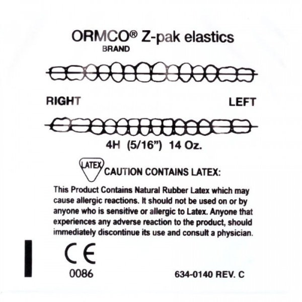 Резиновая тяга ZOO внеротовая сильная Морж 14oz 5/16 дюйма 100шт Ormco 635-0065