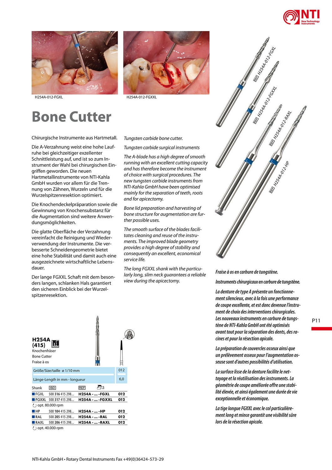 Бор хирургический NTI H254A фреза Линдемана 1.2х6мм для кости