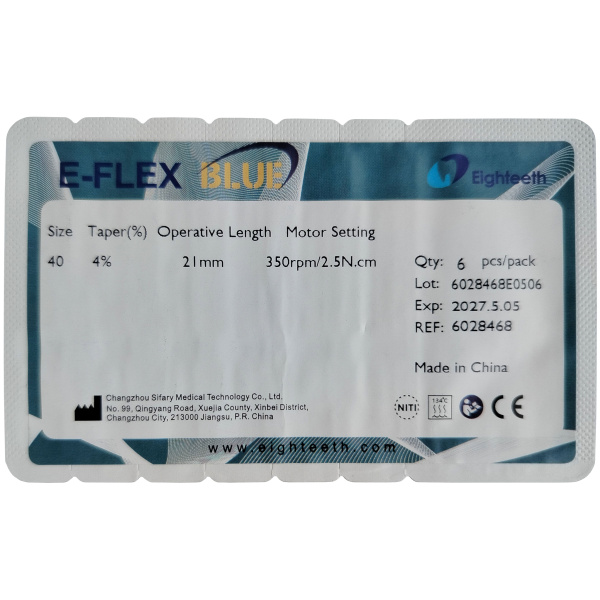 Каналорасширители угловые Eighteeth E-Flex Blue Packs 067 .04 №40 21мм 6шт (6028468/6028418)