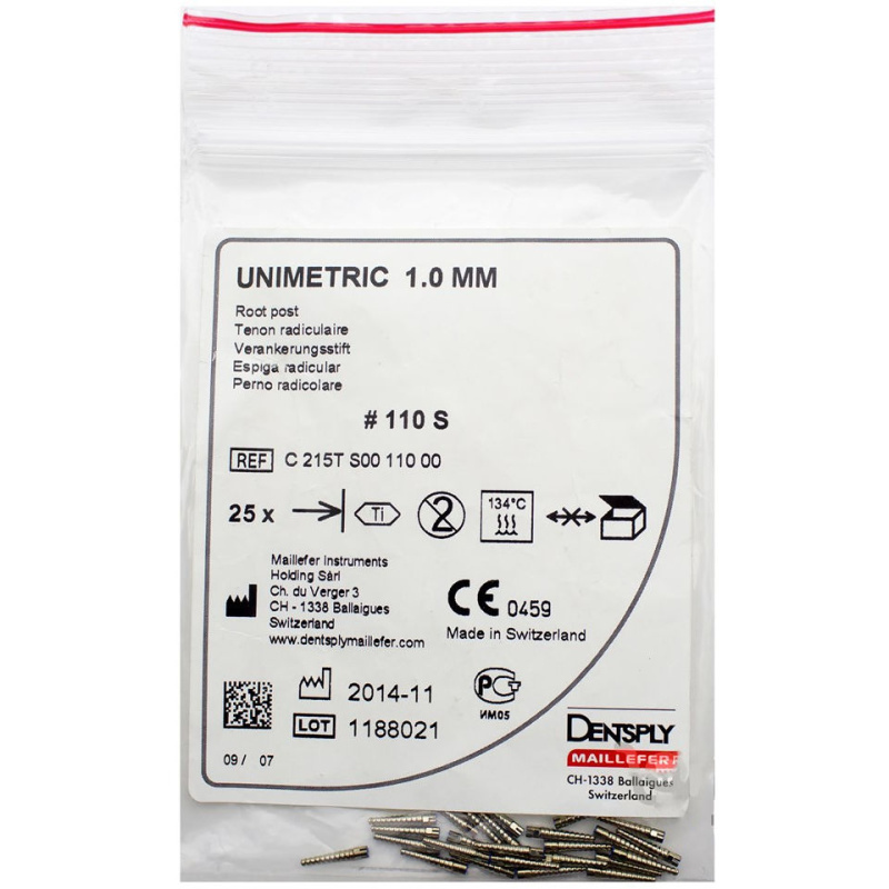 Штифты титановые Dentsply Unimetric 110S синие 1мм 25шт