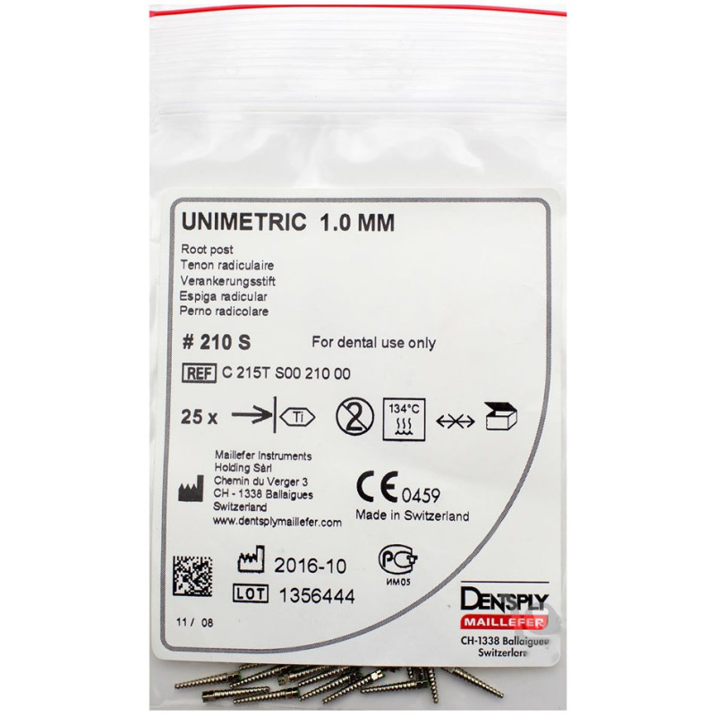 Штифты титановые Dentsply Unimetric 210S зеленые 1мм 25шт