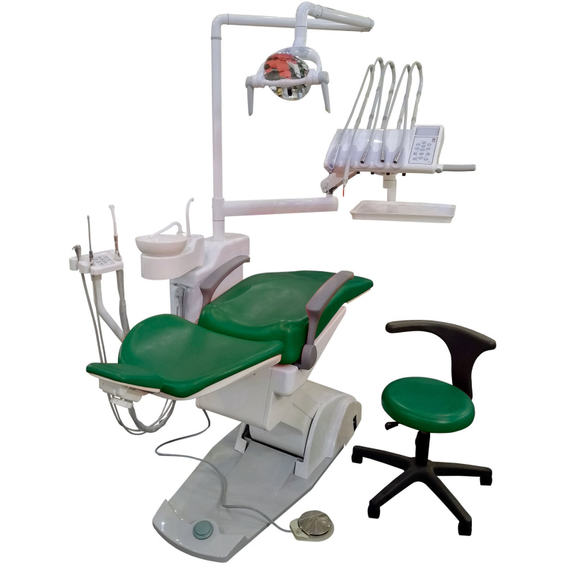 Стоматологическая установка VICTOR вариант 8015 верхняя подача с мягкой обивкой цвет темно-зеленый