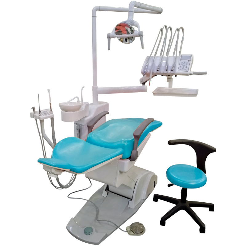 Стоматологическая установка VICTOR вариант 8015 верхняя подача с мягкой обивкой цвет голубой