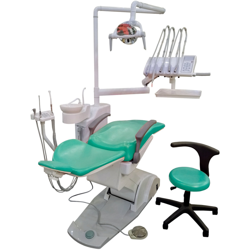 Стоматологическая установка VICTOR вариант 8015 верхняя подача с мягкой обивкой цвет светло-зеленый