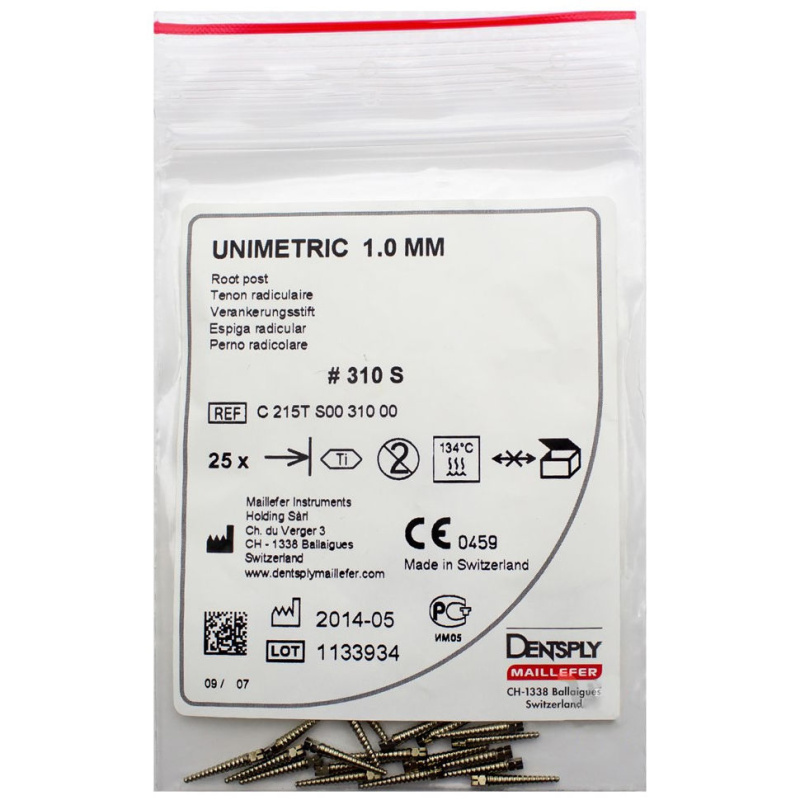 Штифты титановые Dentsply Unimetric 310S черные 1мм 25шт